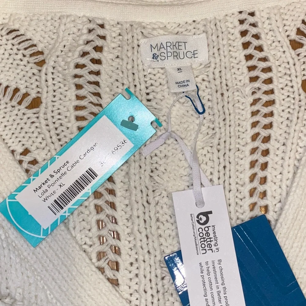 Market & Spruce White Crochet Cardigan - Picture 3 of 3